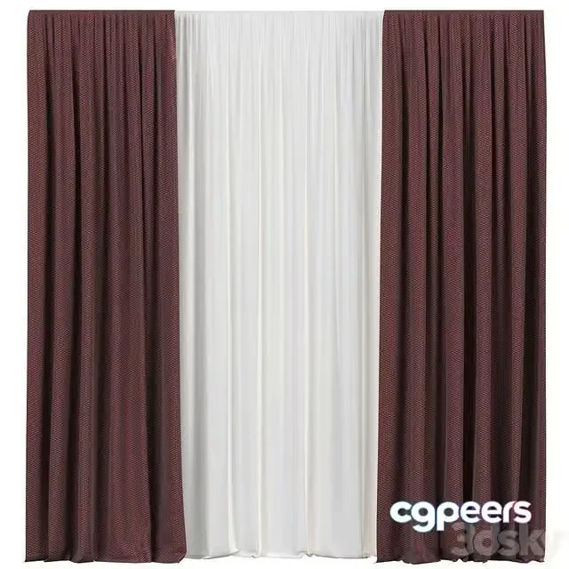 3ds Max Free – Curtains with tulle (wine color)