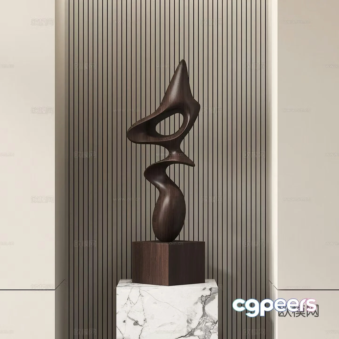 Modern abstract wood carving sculpture 3d model