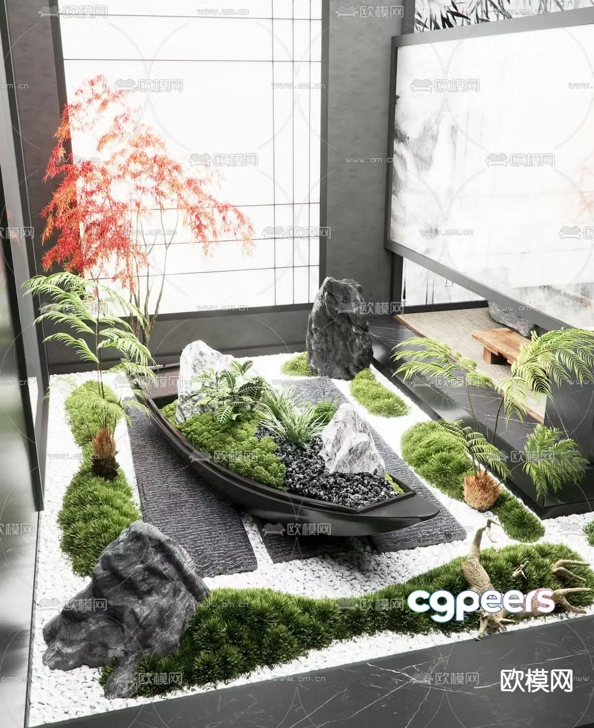 Indoor landscaping moss landscape 3d model