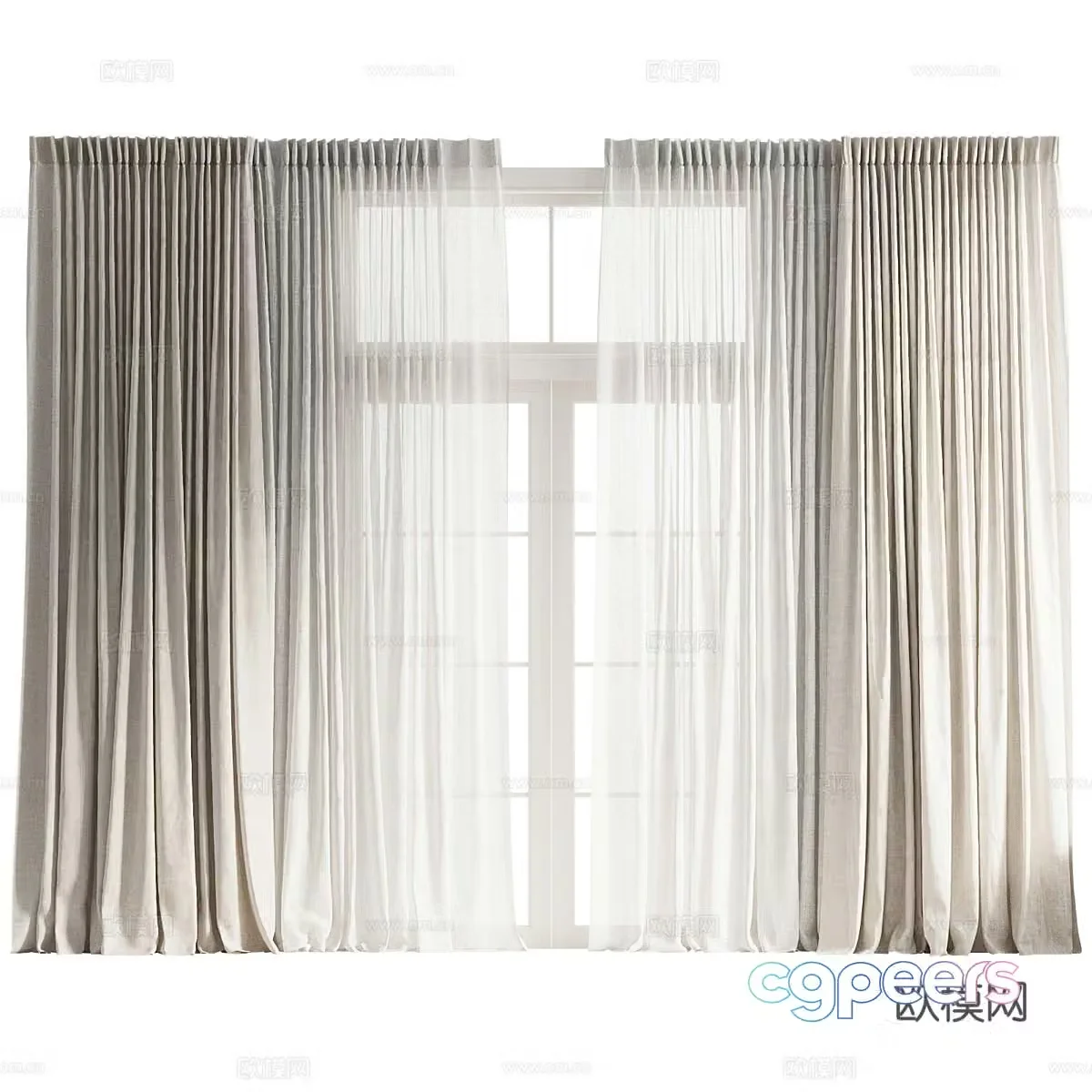 Modern cotton and linen curtains gauze curtains 3D model