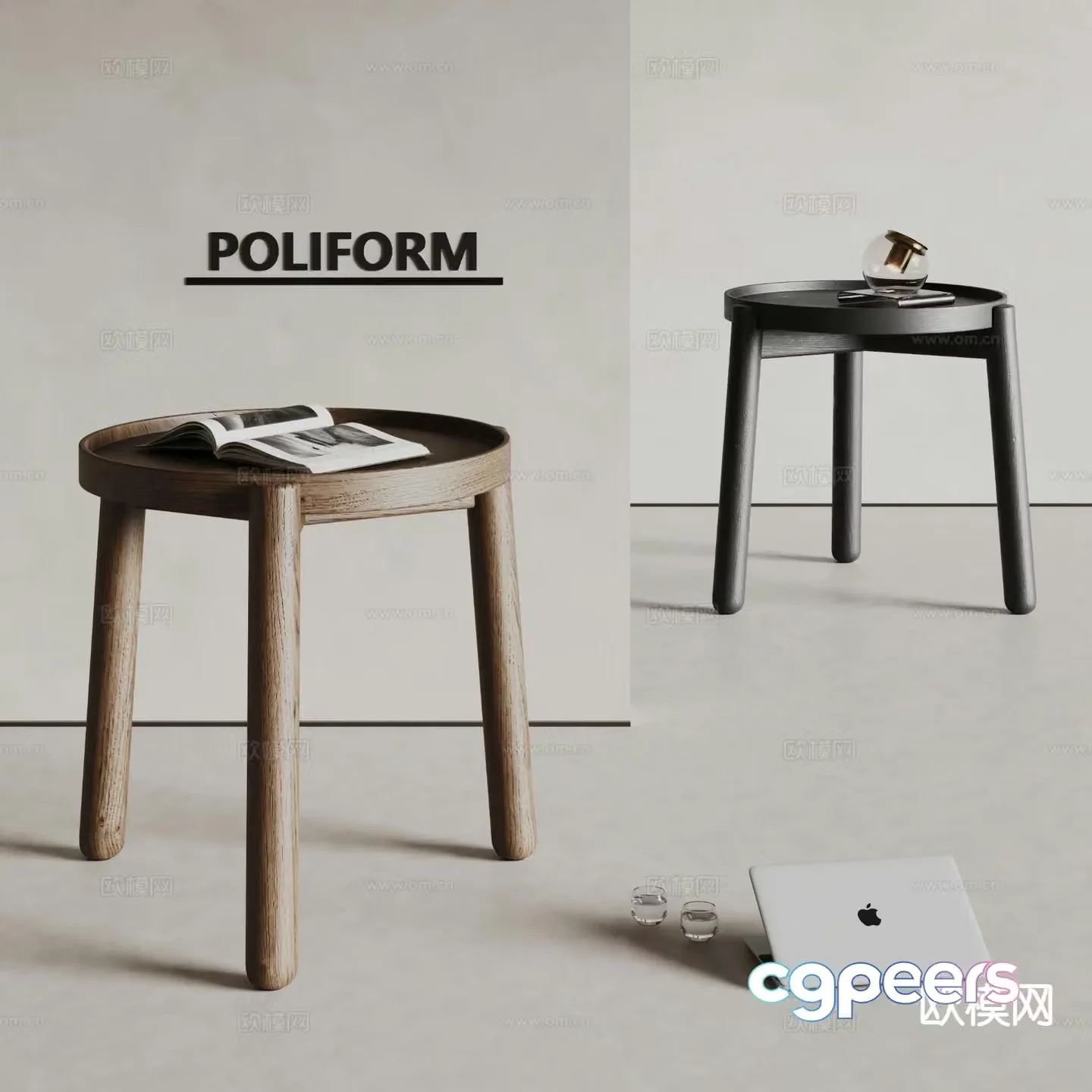 poliform modern side table corner table round table 3D model