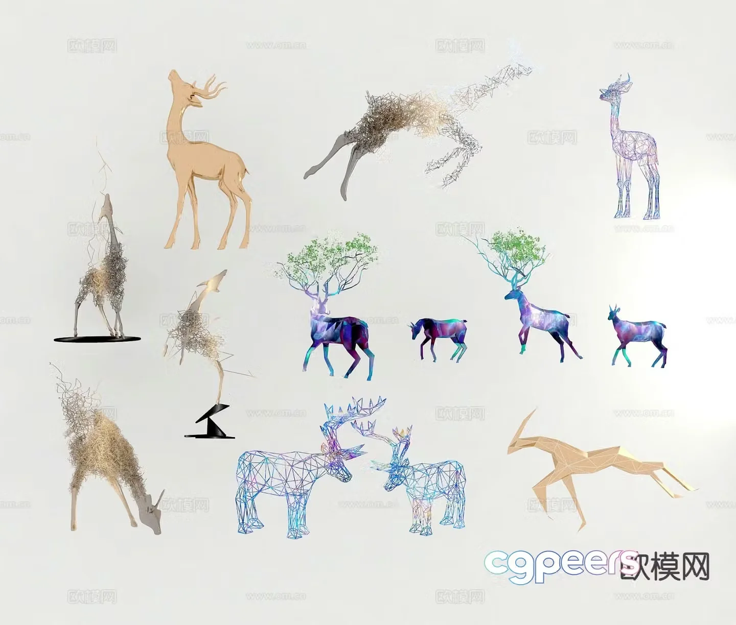 Elk trendy metal sculpture cartoon ornament 3d model