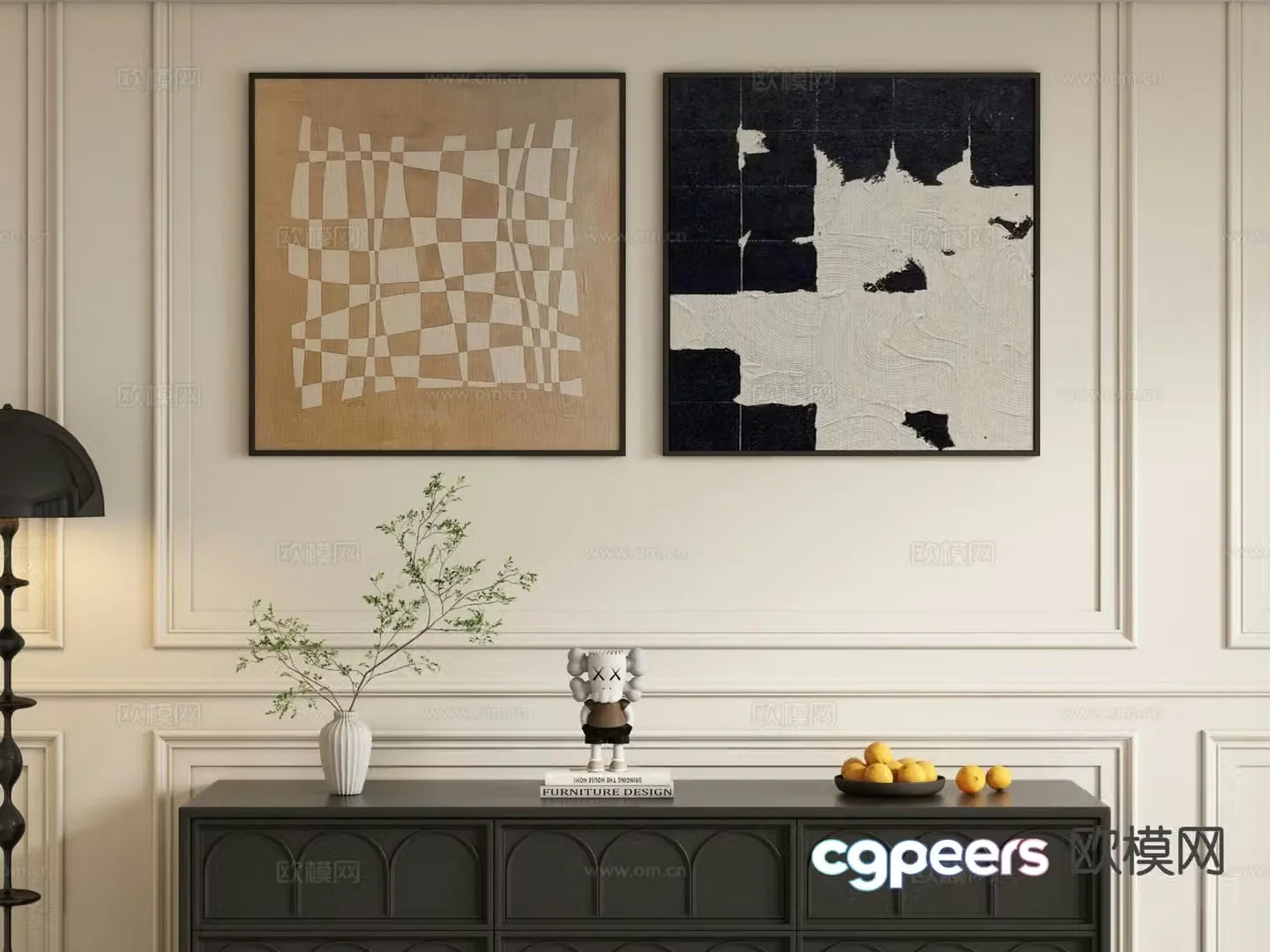 Medieval style abstract painting decorative painting hanging painting 3D model
