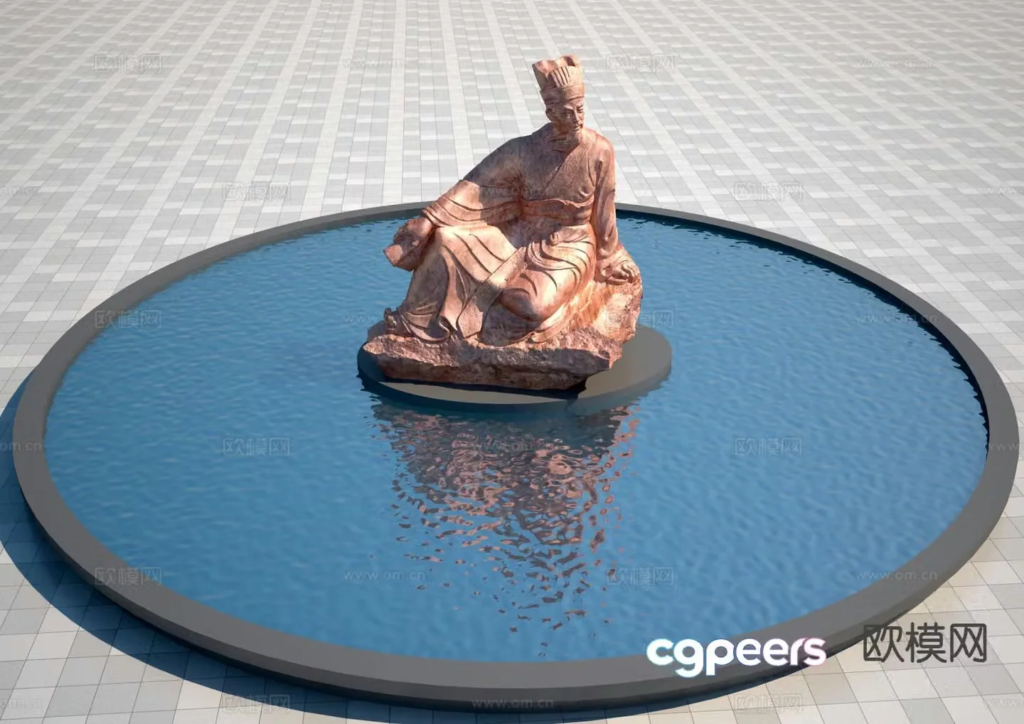 Zhuge Liang sculpture landscape sculpture 3D model