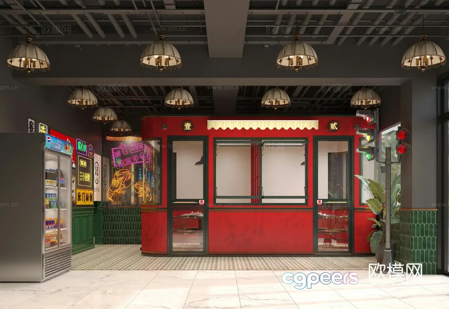 Industrial style barbecue restaurant 3D model of barbecue restaurant