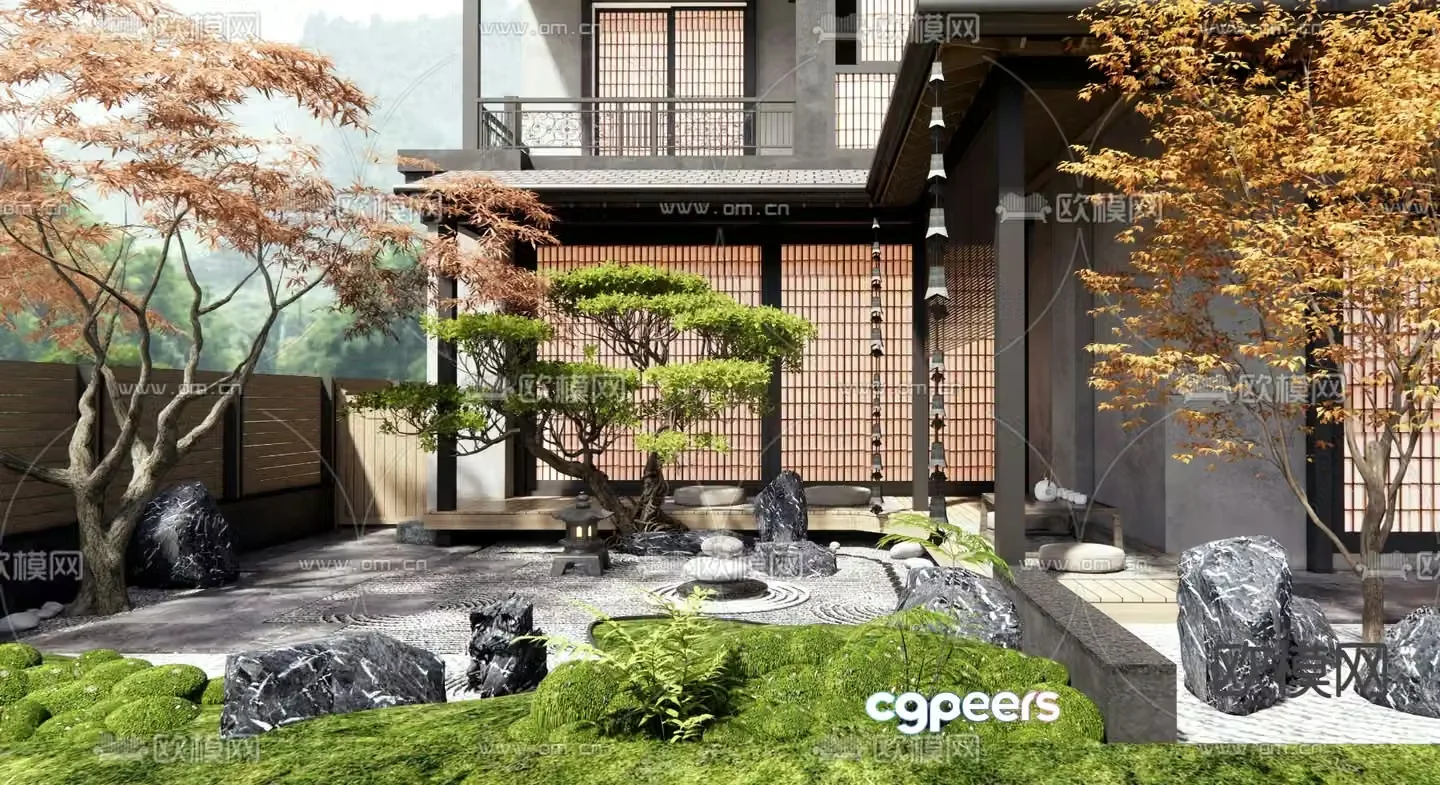 Japanese Zen courtyard landscape dry landscape 3D model