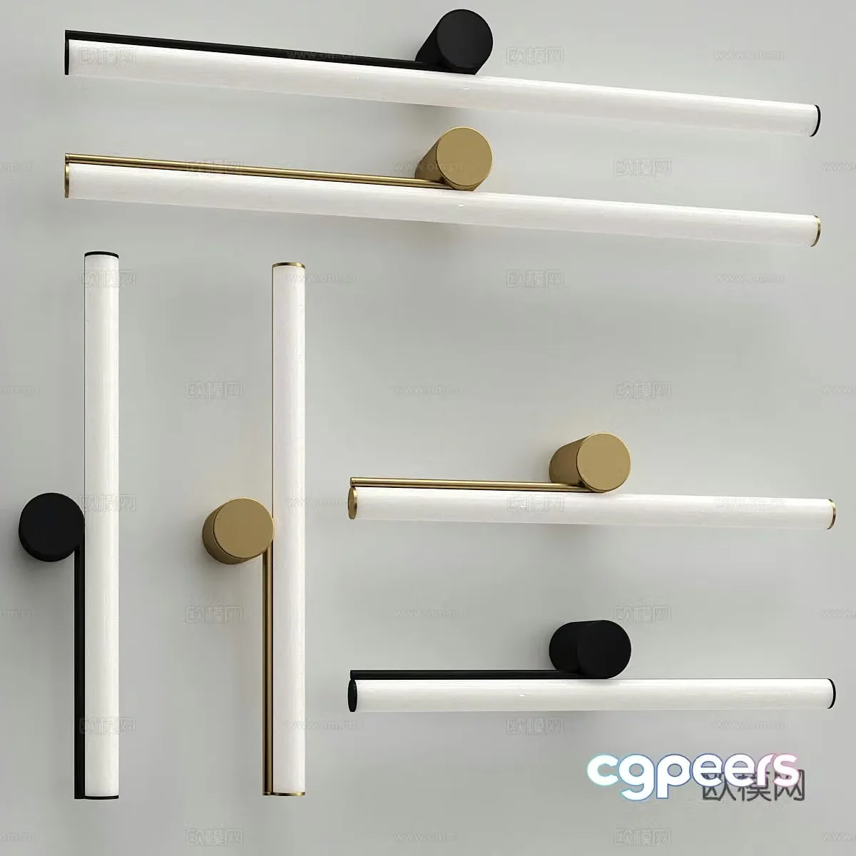 Modern light luxury minimalist metal long strip wall light 3D model
