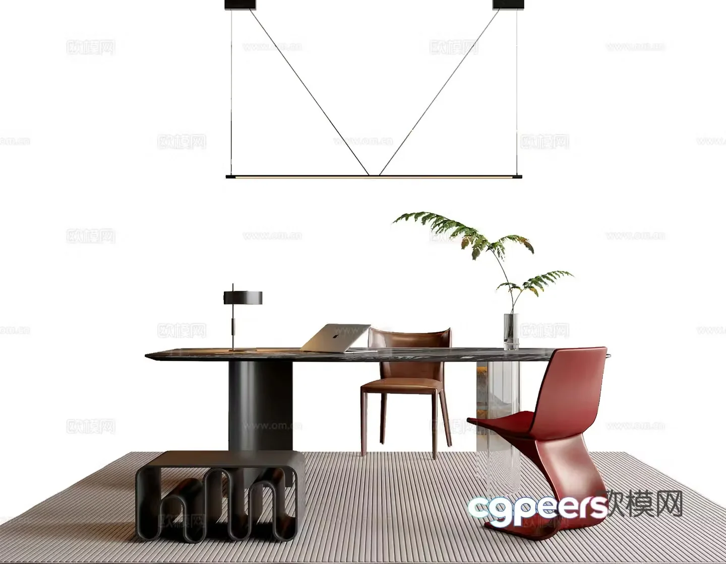Modern Italian desk and chair combination Alec single chair chandelier desk decoration ornament pier 3d model