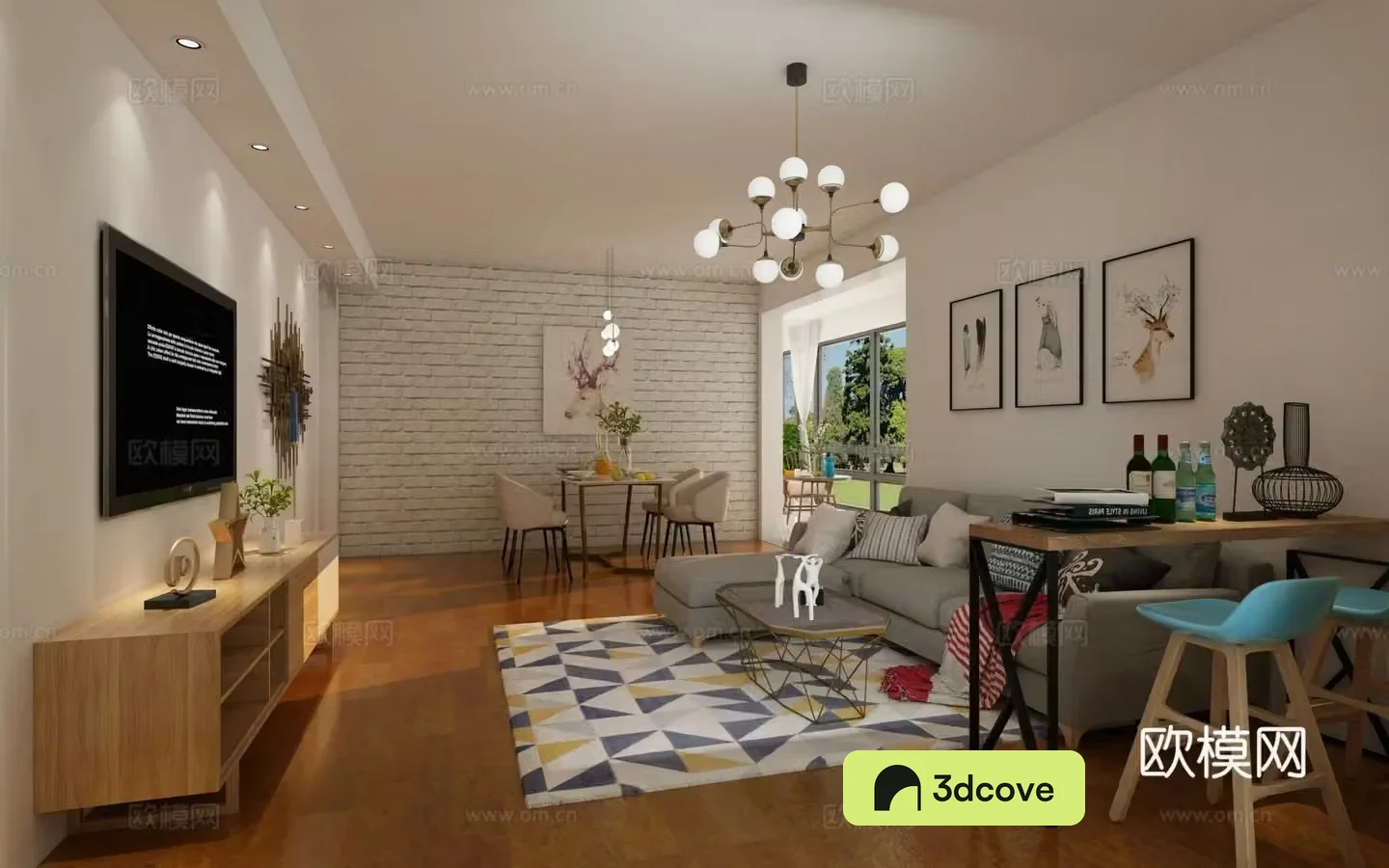 Simple European living and dining room TV chandelier sofa bar coffee table TV cabinet decorative painting