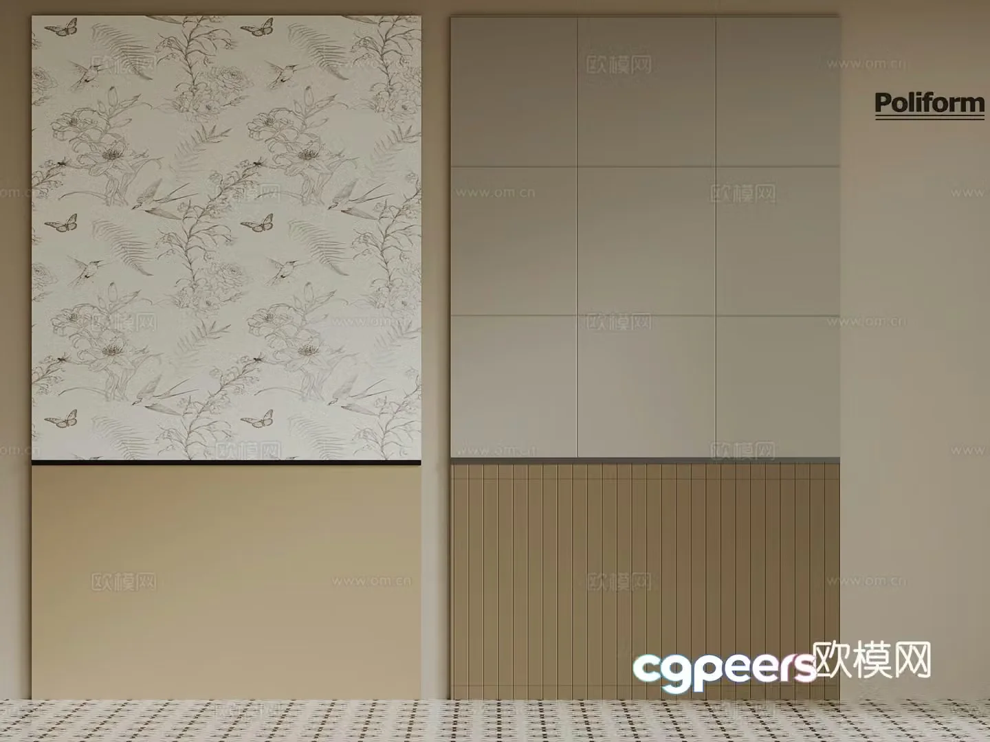 French wall tiles bathroom wall wall skirt 3d model