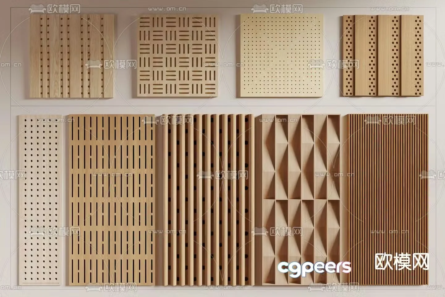 Wood veneer sound absorbing board diffusion board wall panel 3d model
