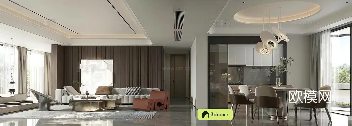 Modern living and dining room sofa coffee table Italian light luxury living and dining room large flat floor living and dining room horizontal living room
