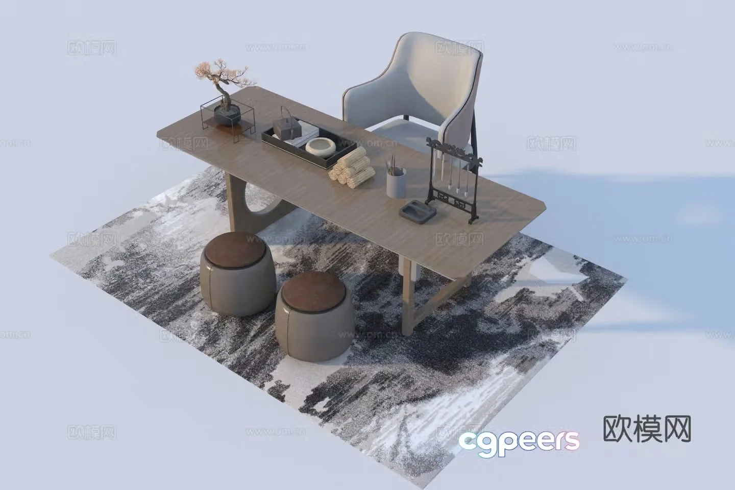 New Chinese desk and chair combination 3D model