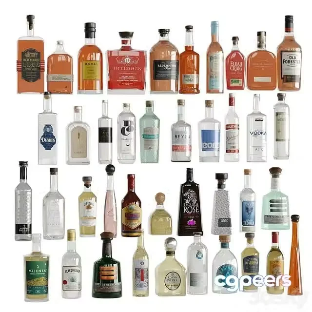 3ds Max Free – Bottles Vol 7( Whiskey, vodka, tequila)