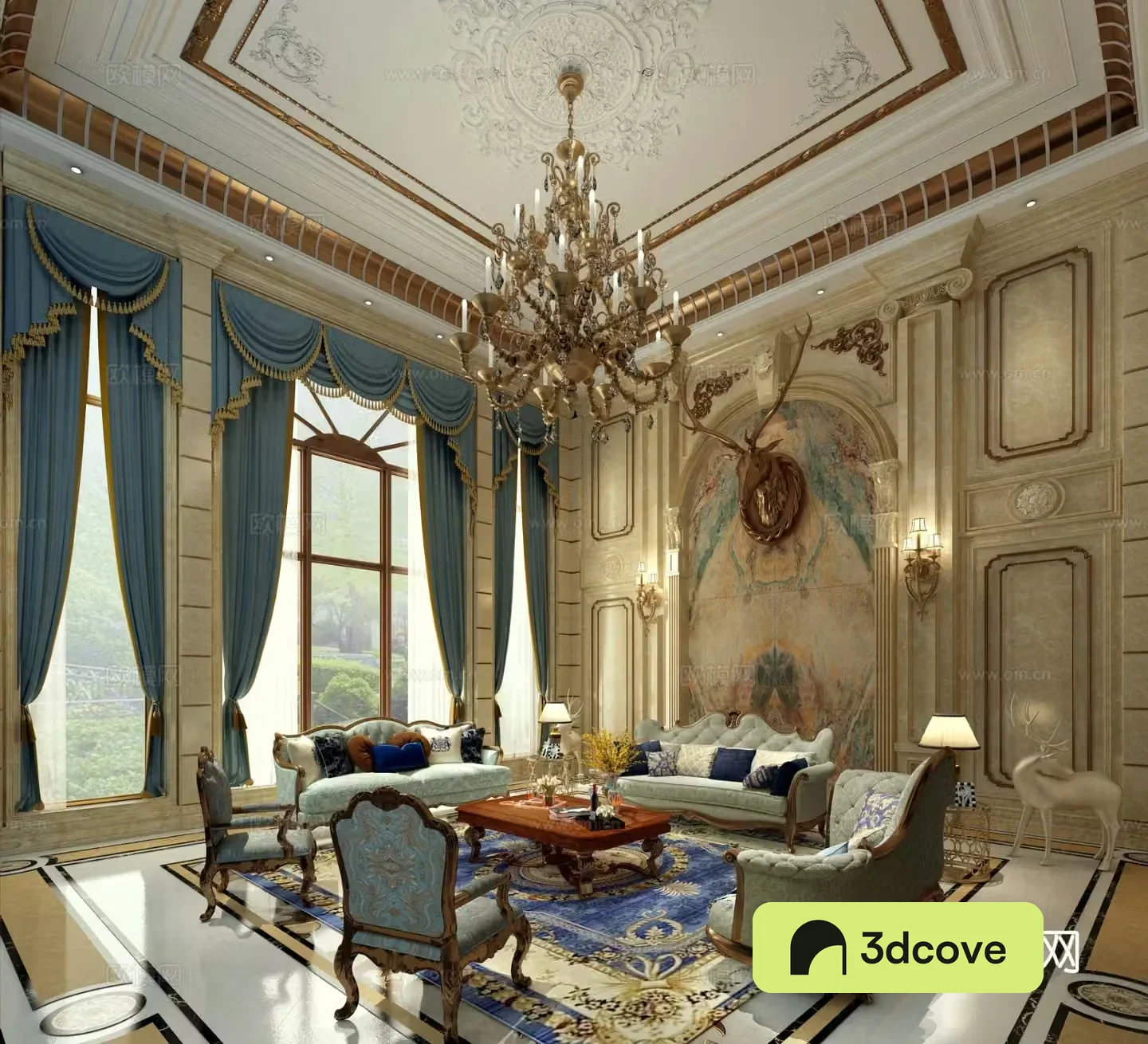 European villa living room