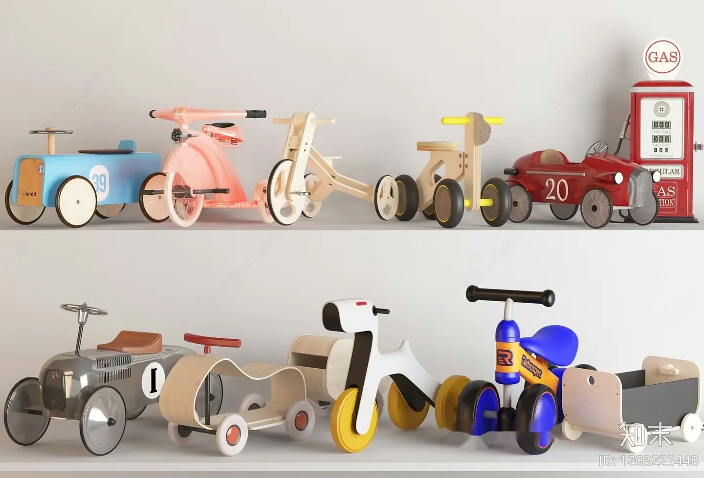 A Collection Of Wooden Toy Cars 3D Model – 12519 – VRAY Render