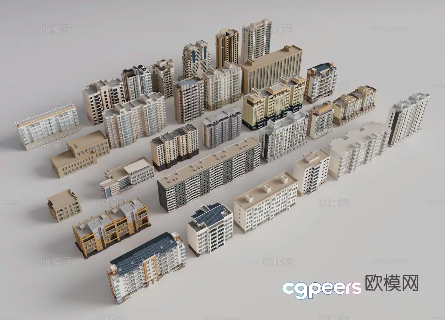 Modern high-rise buildings multi-story residential community buildings bird’s eye view of tall buildings urban building background 3D model