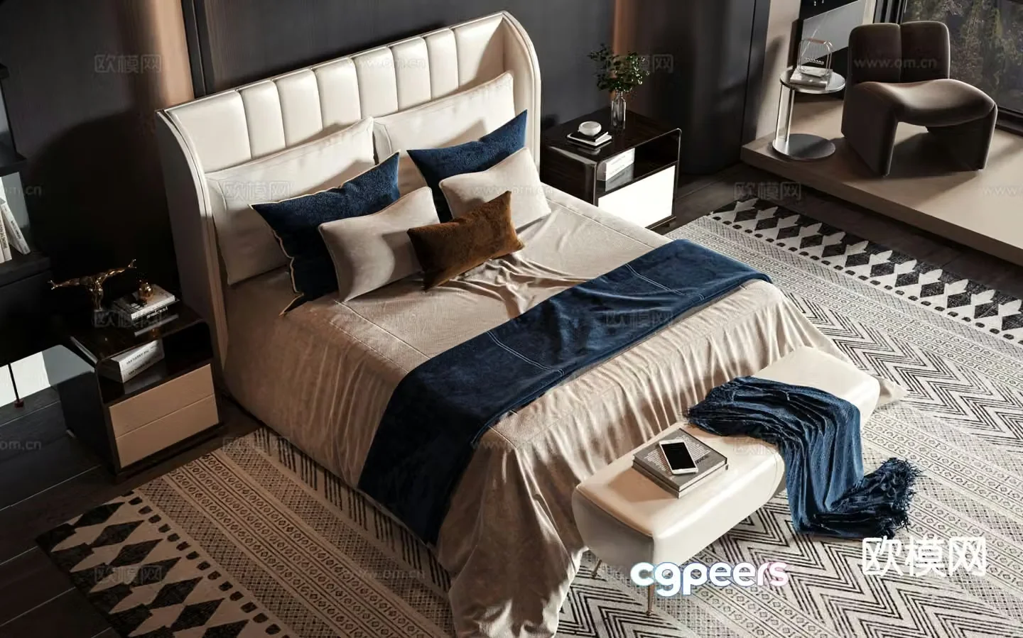 Modern double bed 3d model