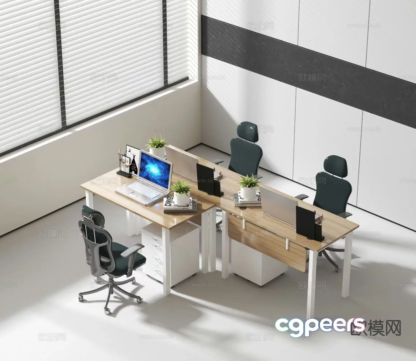 Modern office desk and chair staff table 3d model