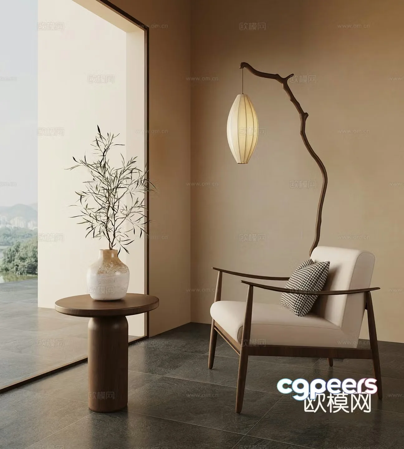 New Chinese style leisure chair floor lamp vase ornament 3D model