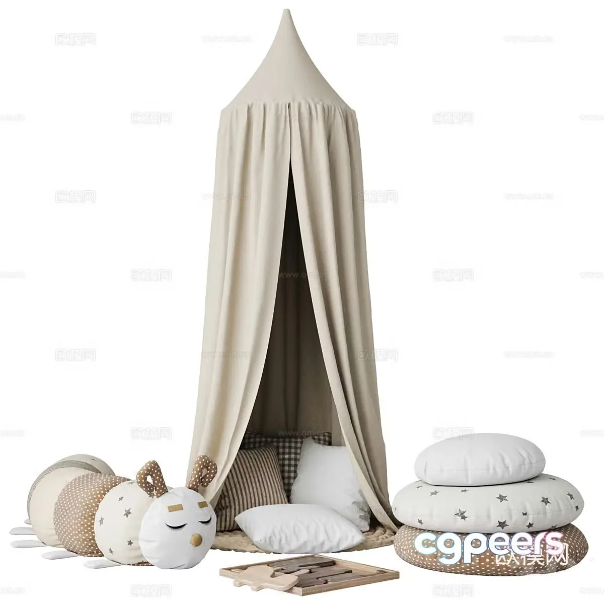 Modern creamy style children’s tent children’s plush toy 3d model