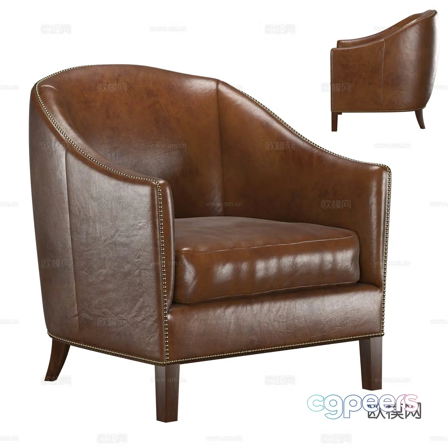 American retro leather casual sofa 3d model