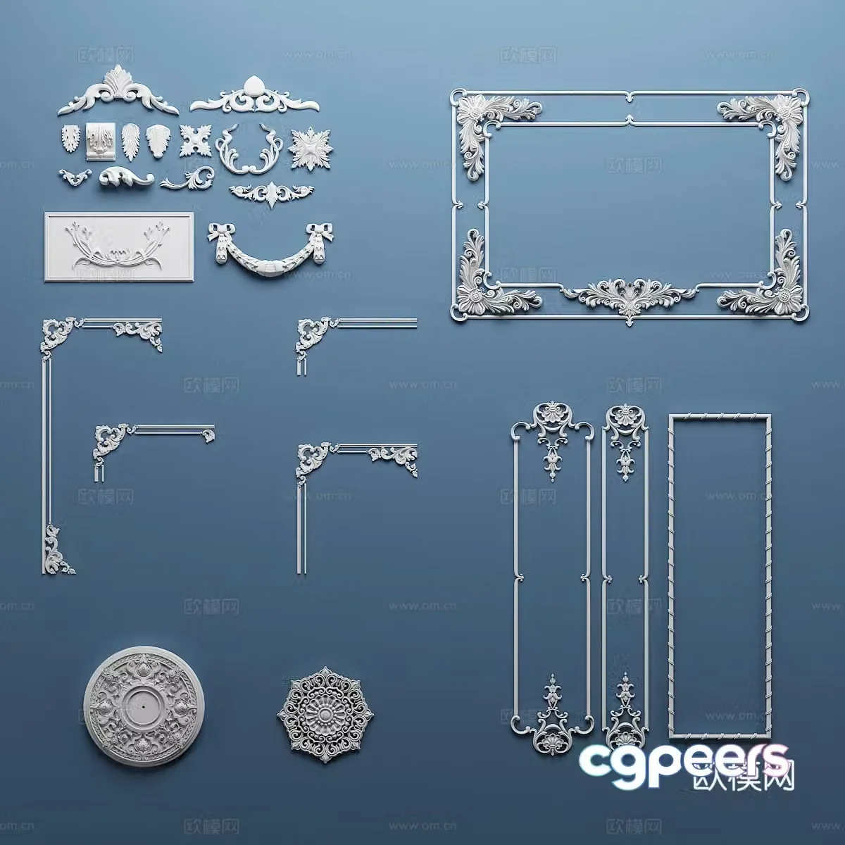 European gypsum carving lamp plate corner line 3d model