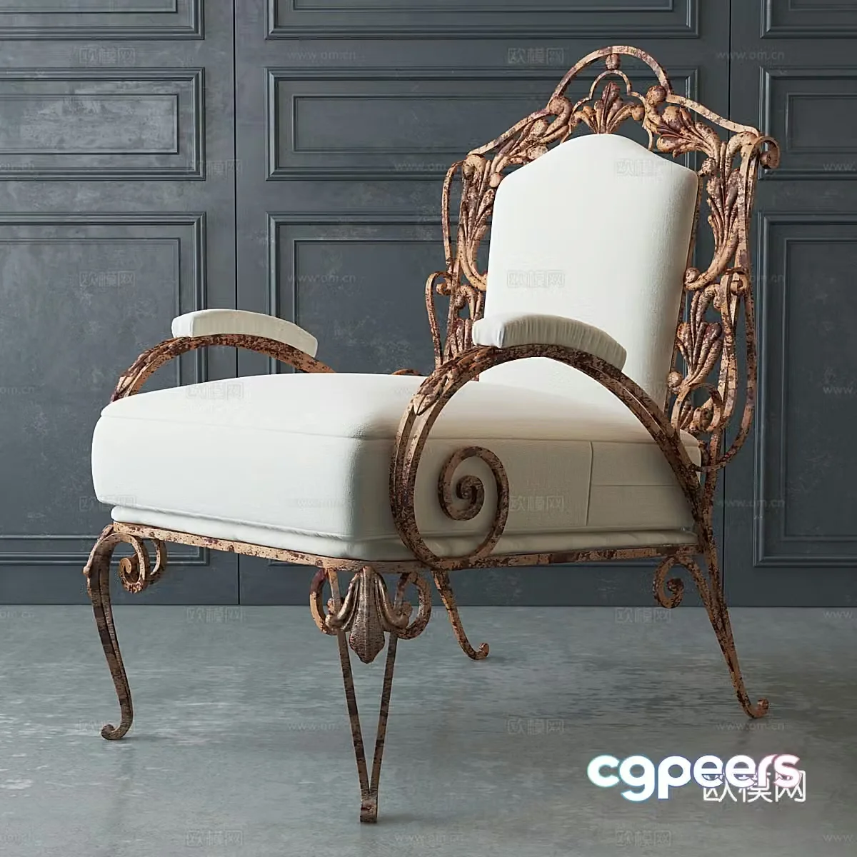 A pair of vintage steel garden chairs 3d model