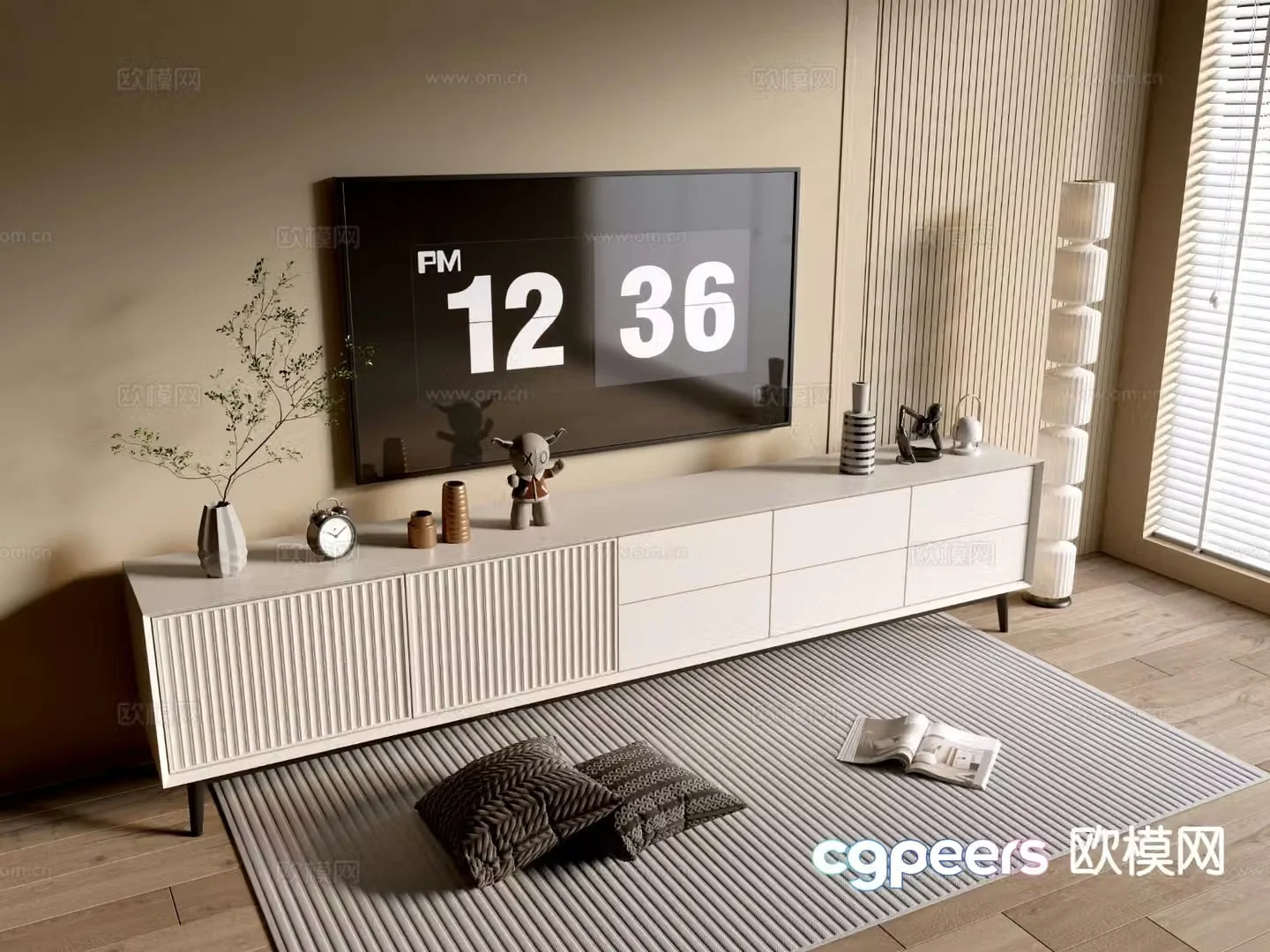 Cream style TV cabinet base cabinet 3D model