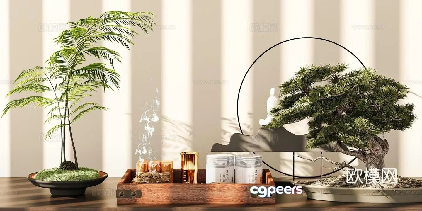 New Chinese style tableware tea tray potted plant 3D model