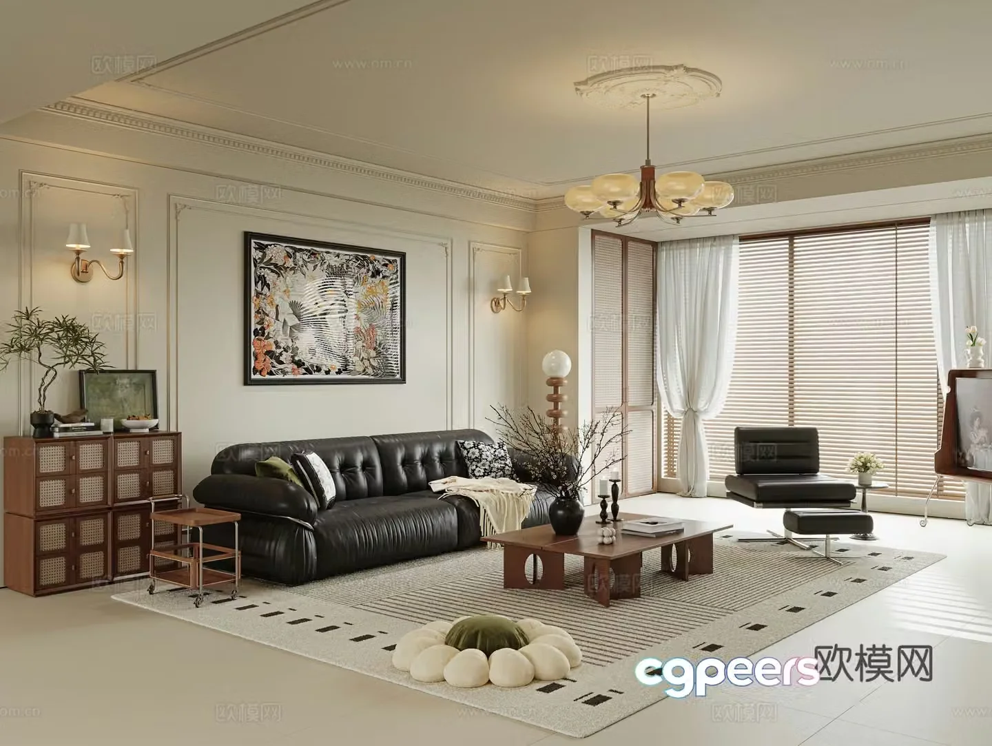 French medieval style living room large flat living room sofa and coffee table combination entrance cabinet 3D model