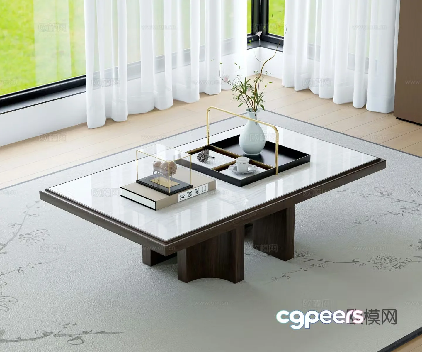 New Chinese style coffee table marble coffee table 3d model