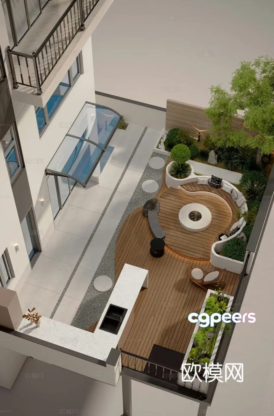 Modern villa garden landscape garden terrace 3d model