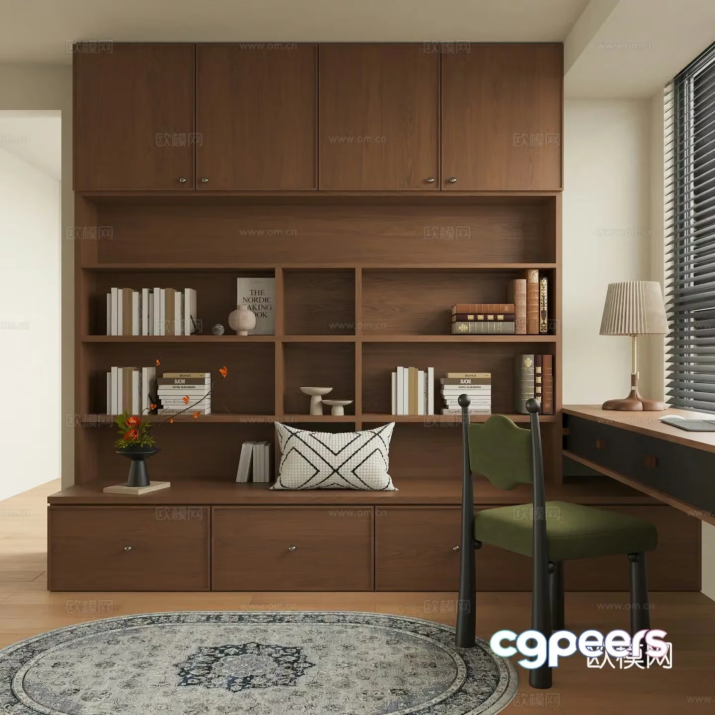 Modern study bookcase book chair 3d model