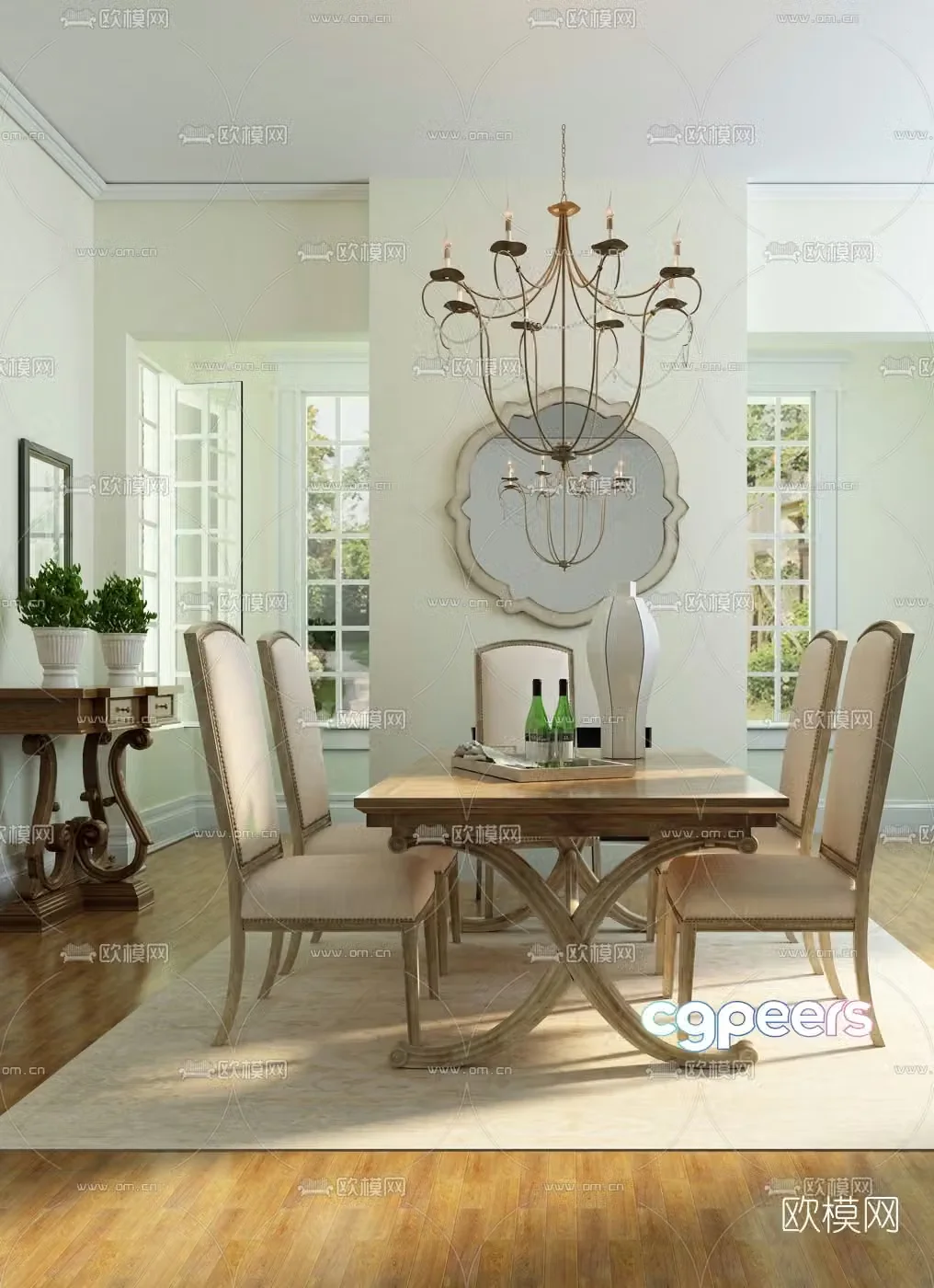 American Hooker brand American solid wood dining table and chairs 3D model