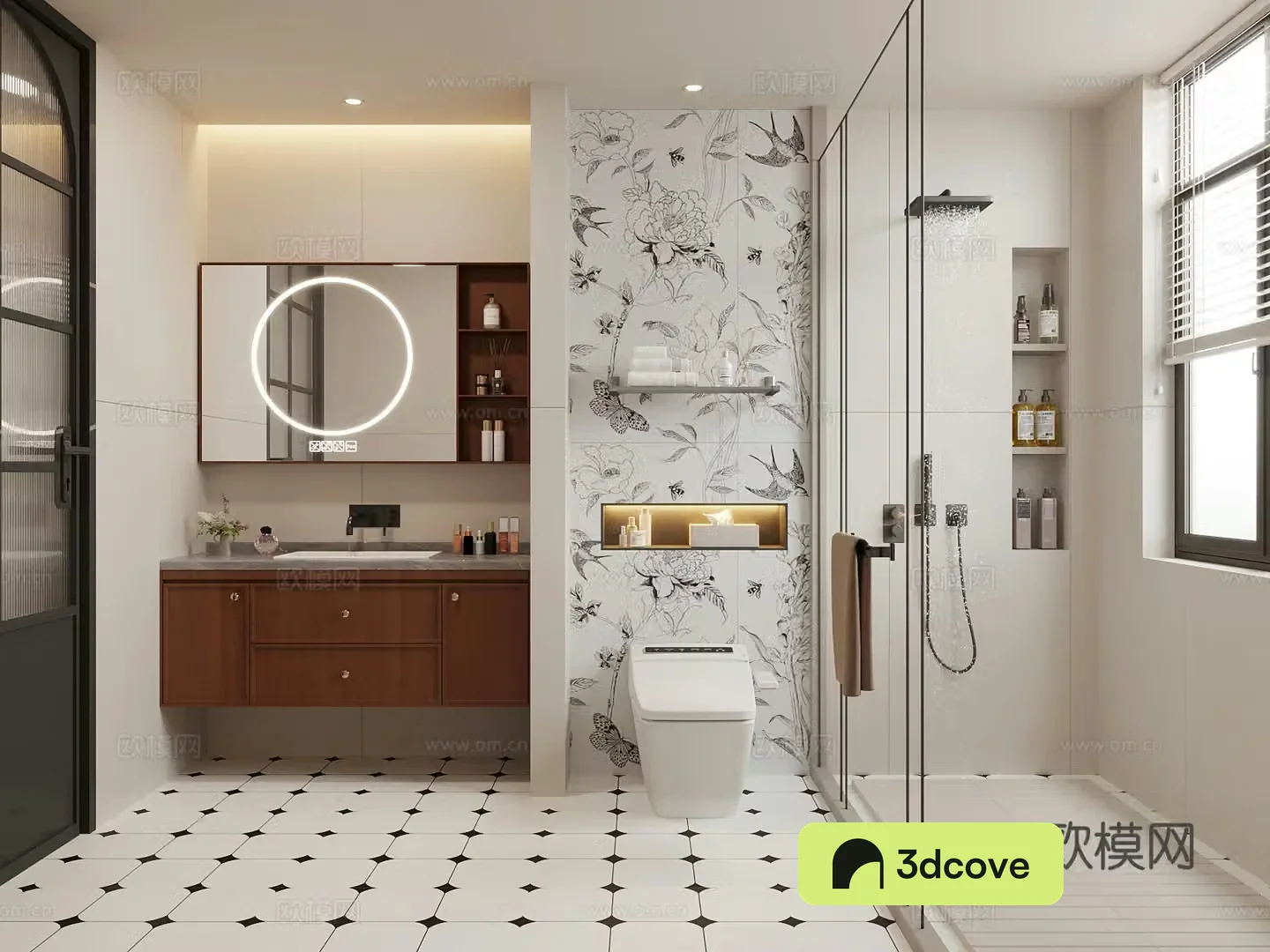 Middle-aged bathroom bathroom cabinet toilet shower 3D model