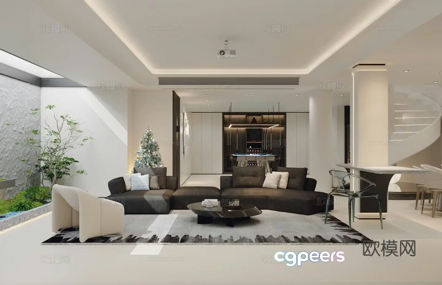 Modern living and dining room combination sofa bar leisure chair basement billiard room billiard hall 3d model