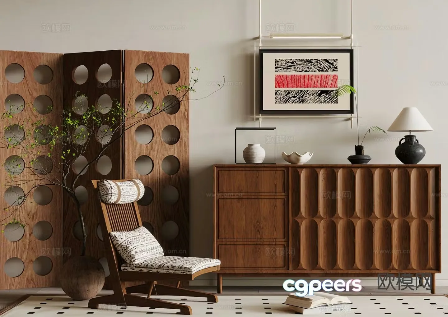 Middle-aged style side cabinet 3D model