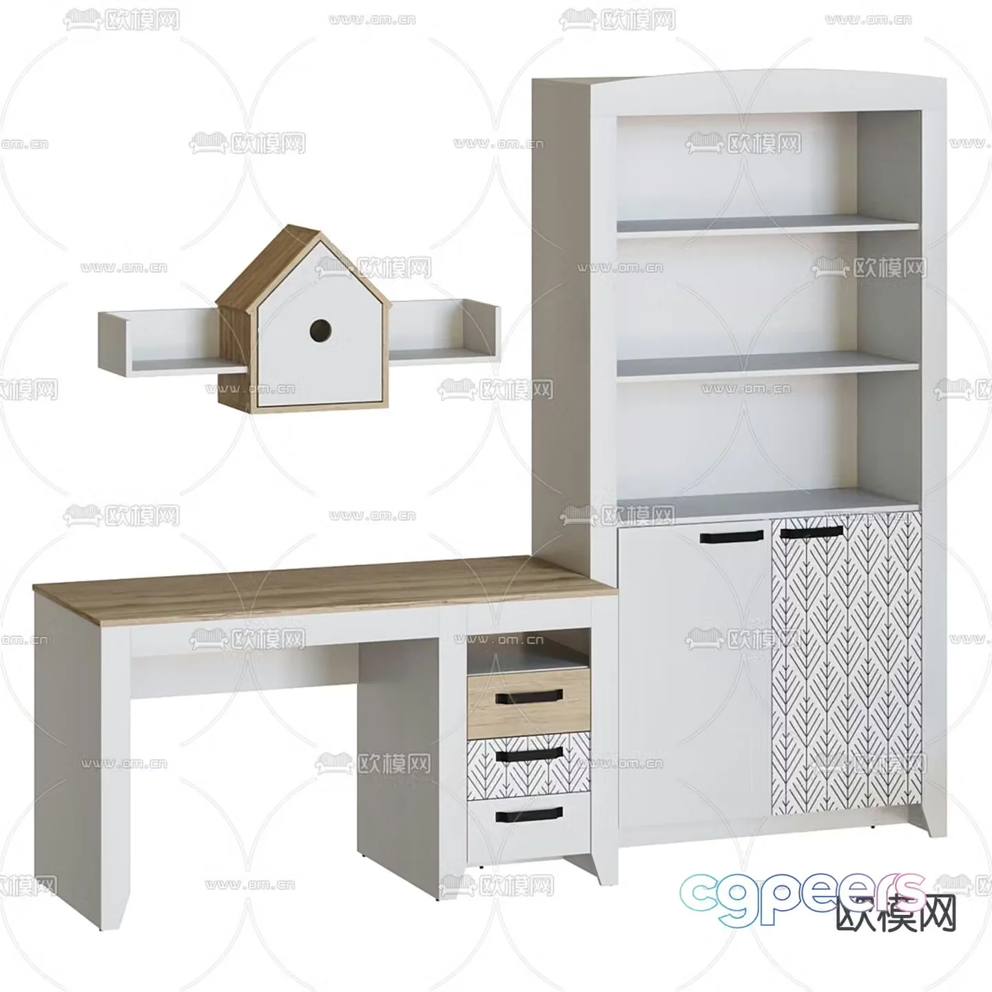 Children’s desk writing desk bookcase 3d model