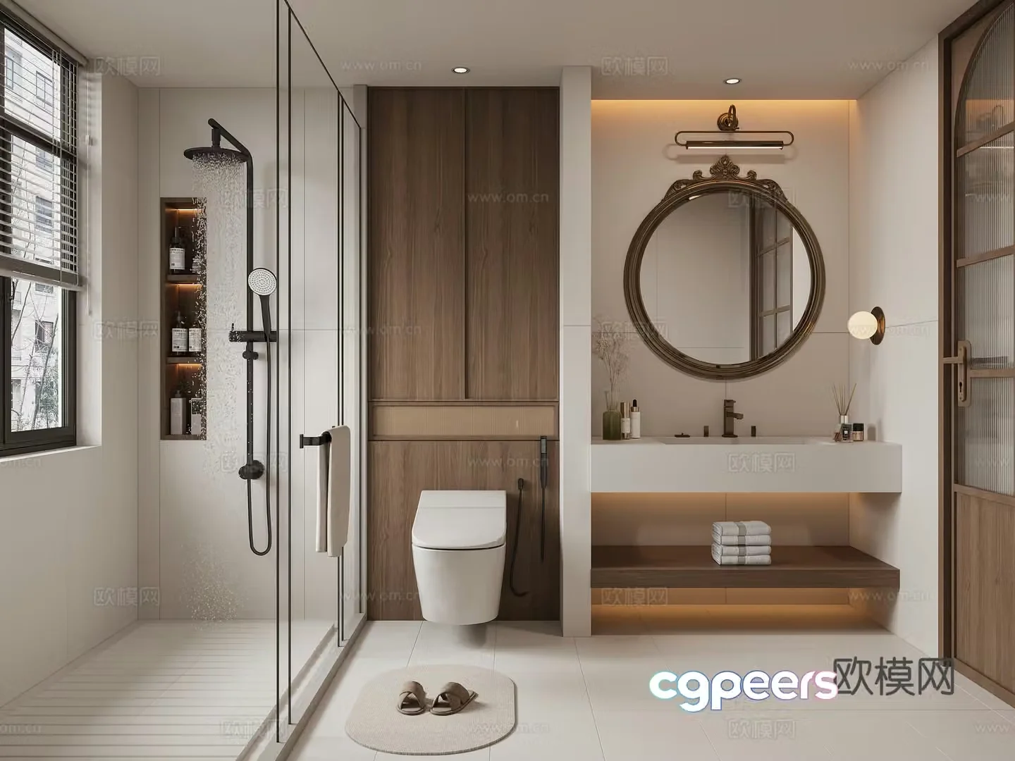 Middle-aged bathroom bathroom cabinet bathroom mirror bathroom door 3d model