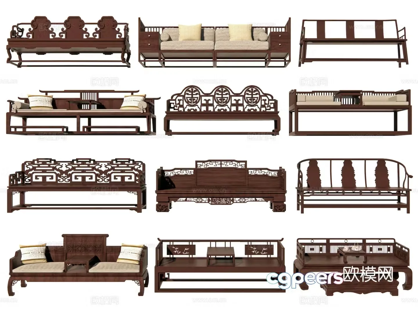 Chinese Arhat bed Arhat chair Arhat couch Wooden sofa Wooden bed Foot couch 3D model