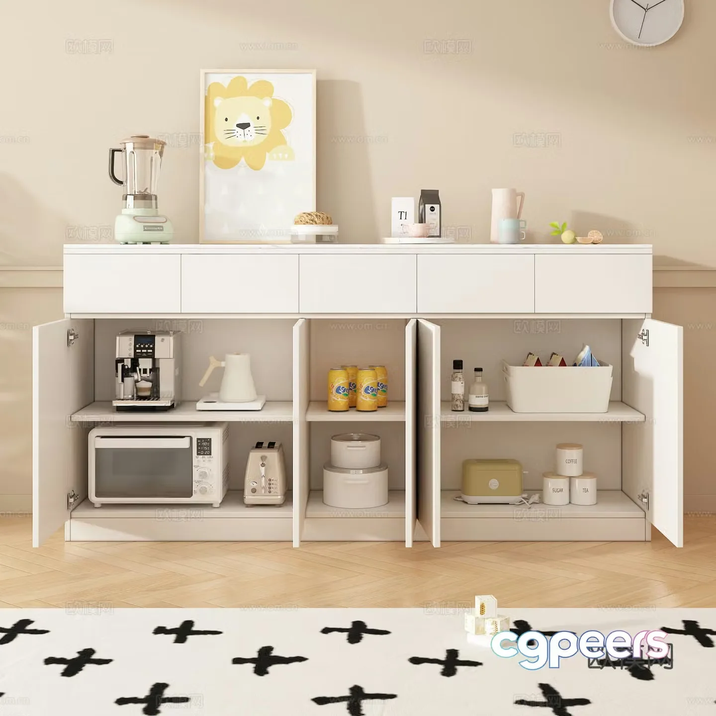 Sideboard Kitchen Supplies Decorative Painting Water Cup Fruit Microwave Drink Storage Basket 3D Model