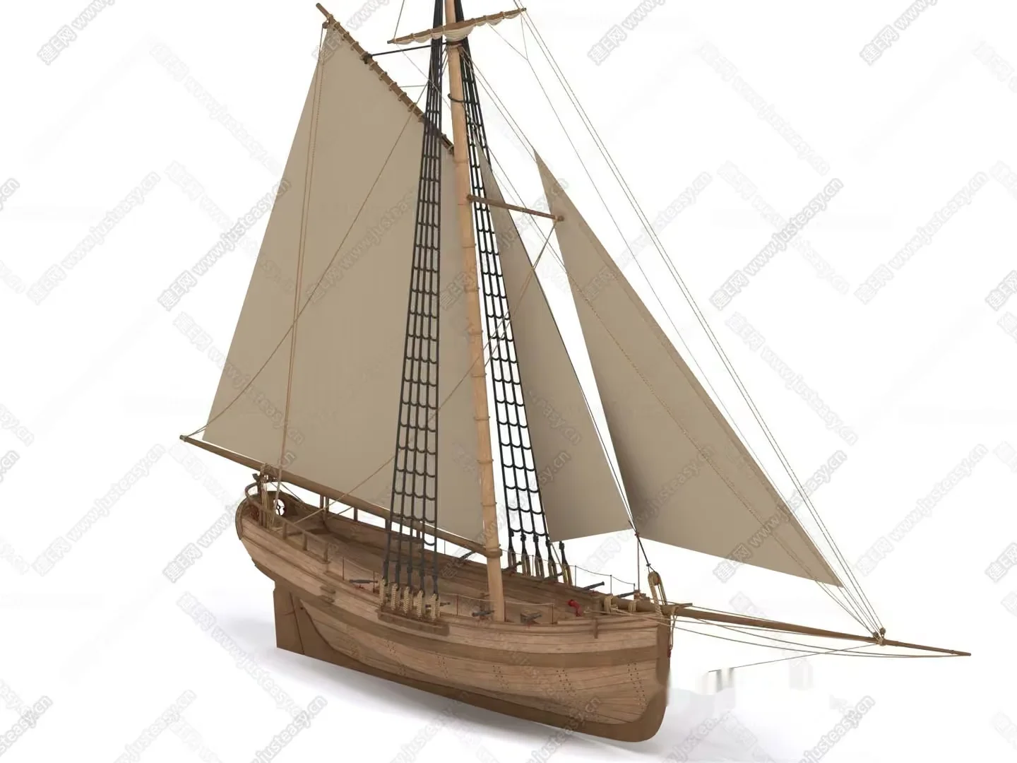 Wooden Sailboat Model 3D Model – 9709 – VRAY Render