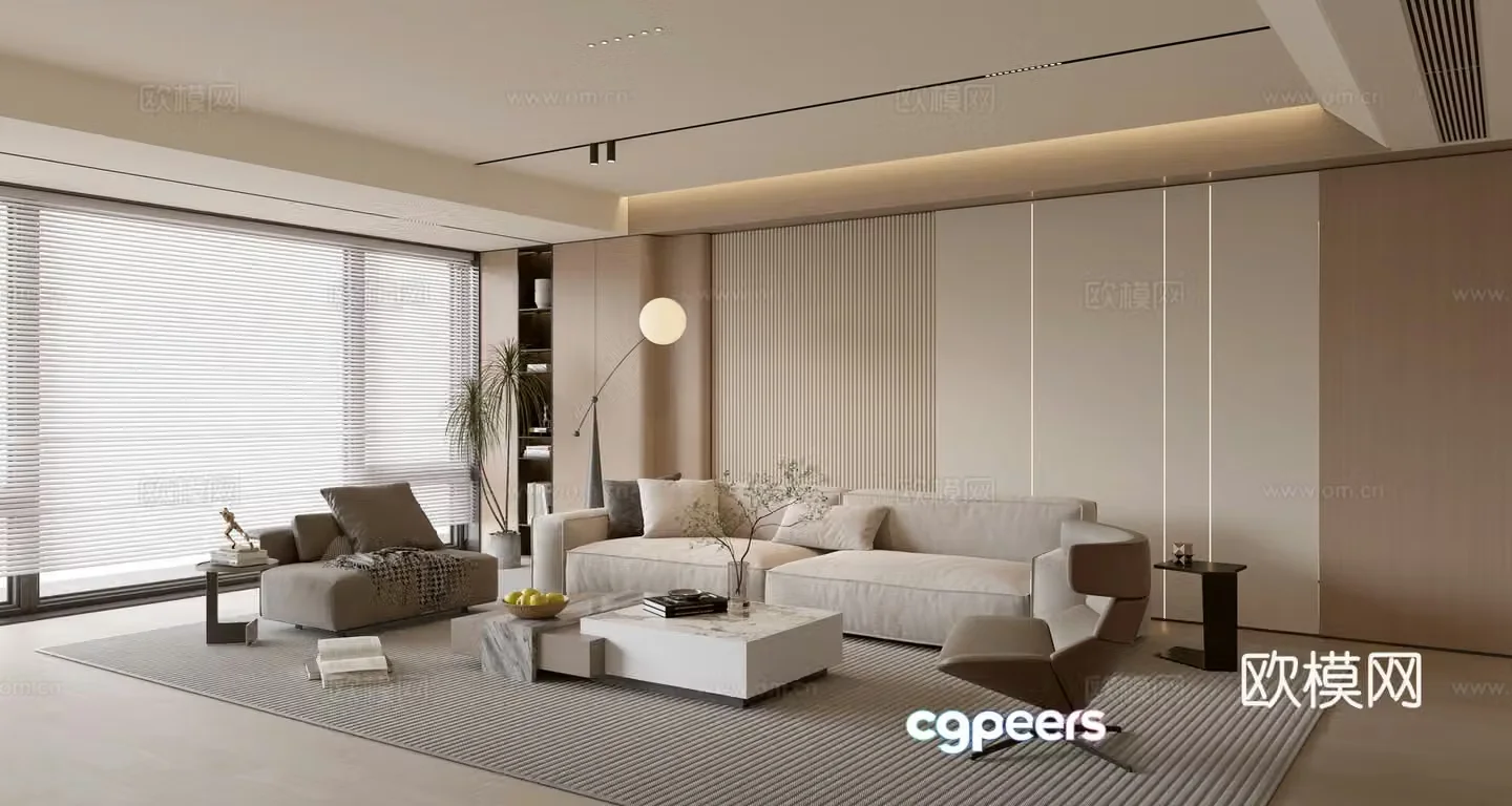 Modern creamy living room light luxury TV background wall combination coffee table sofa background wall 3d model