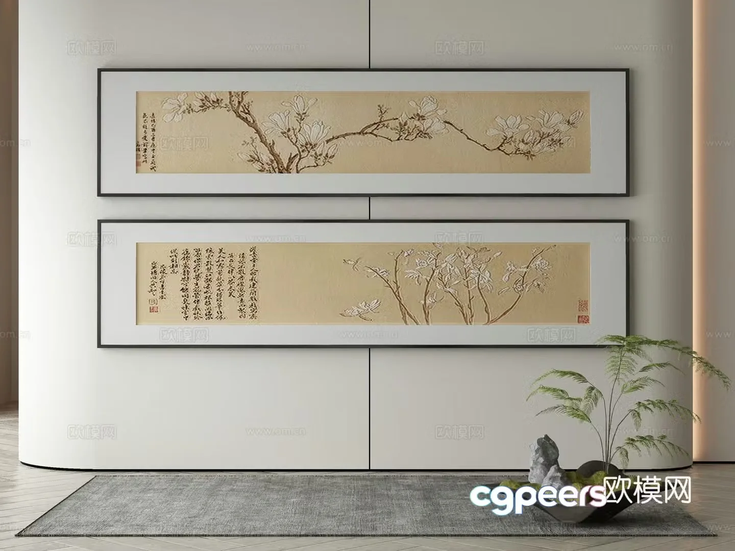 New Chinese style decorative painting calligraphy calligraphy and painting 3D model