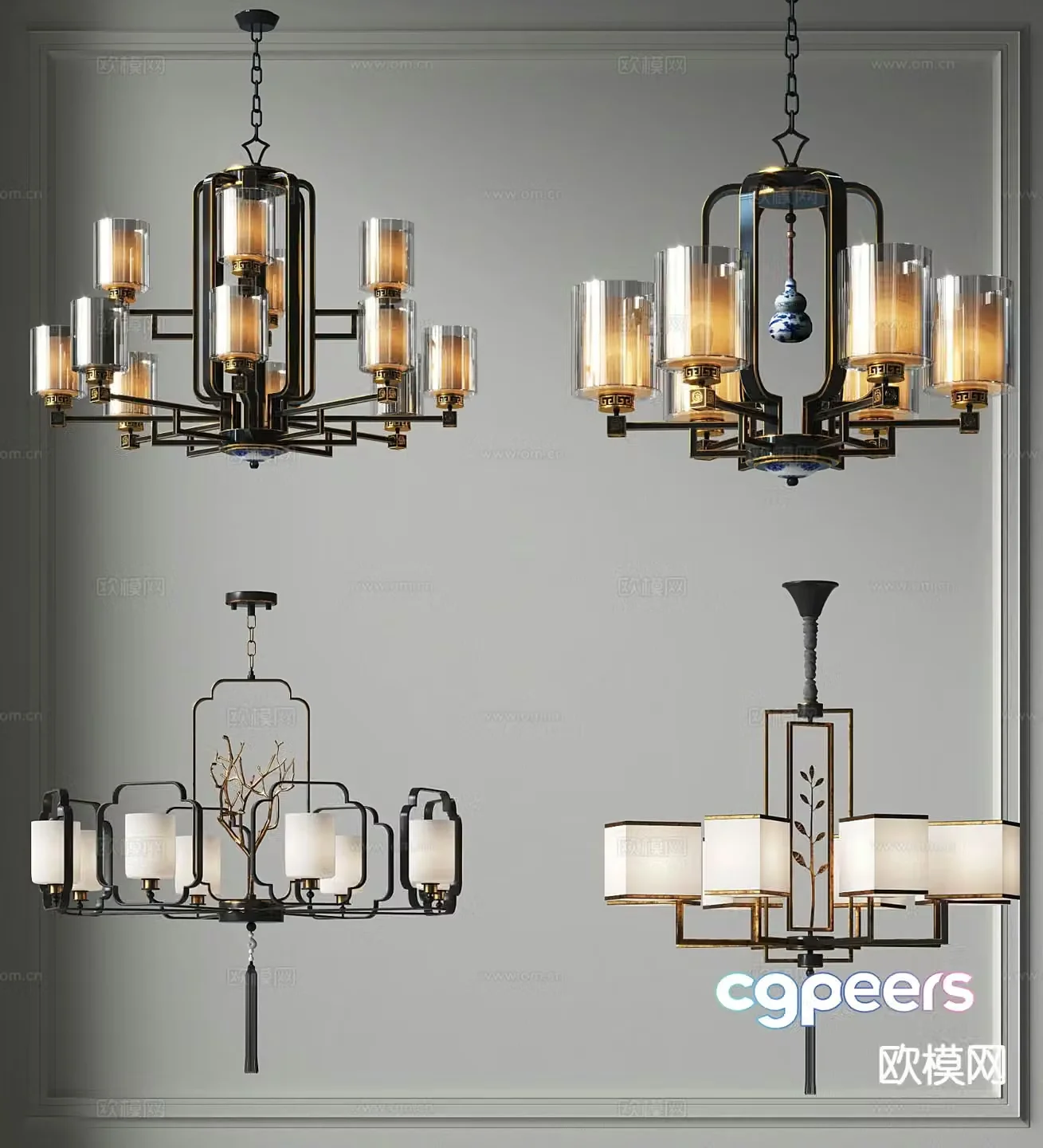 New Chinese style chandelier 3d model