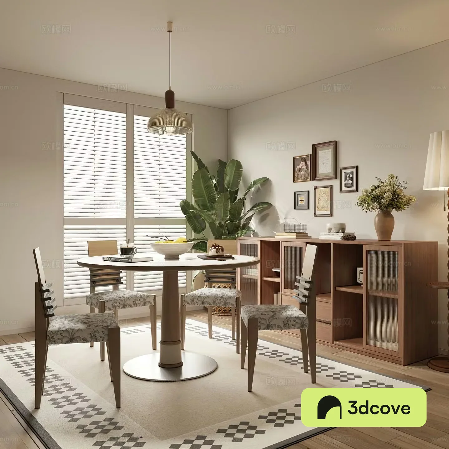 Modern medieval restaurant retro dining table chair round table low cabinet side cabinet ornament
