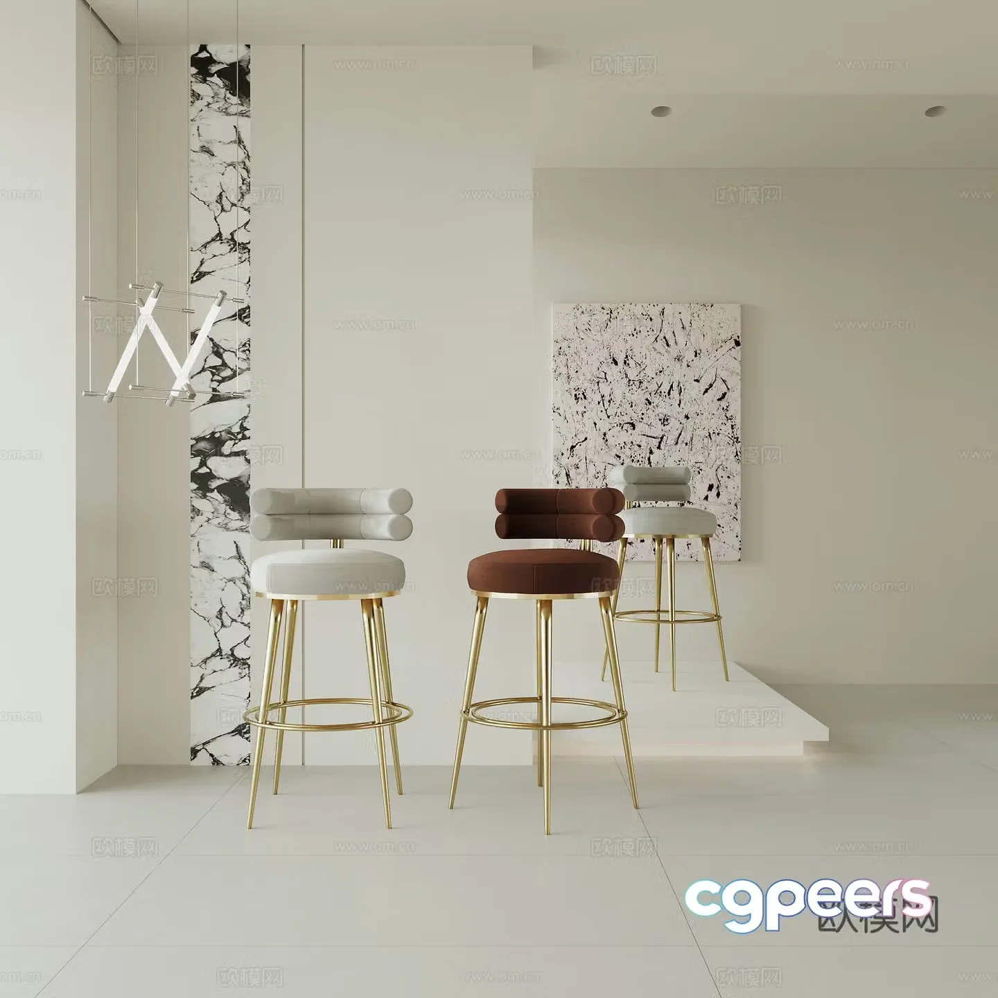 Modern bar chair High chair Metal foot bar chair 3d model
