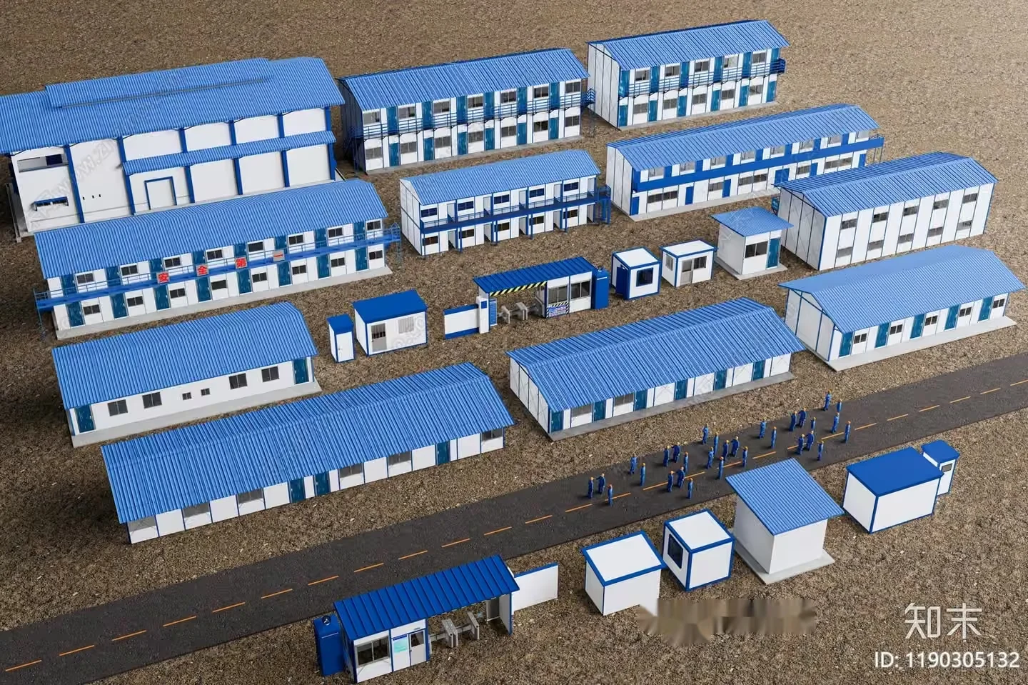 A Model Of A Blue And White Building 3D Model – 4368 – VRAY Render