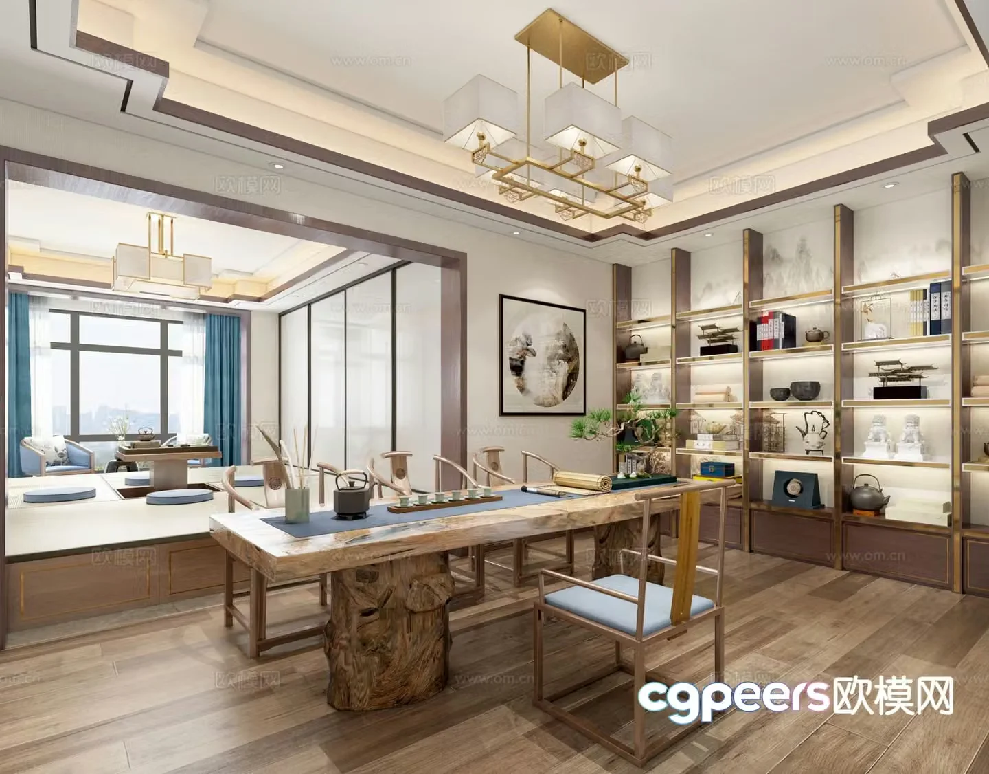 New Chinese Tea Room Tatami Tea Room 3D Model